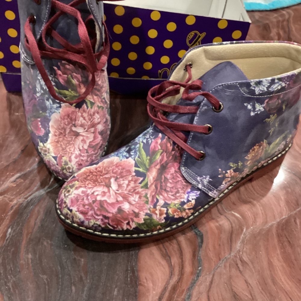 Brand New Blue Floral Ankle Boots